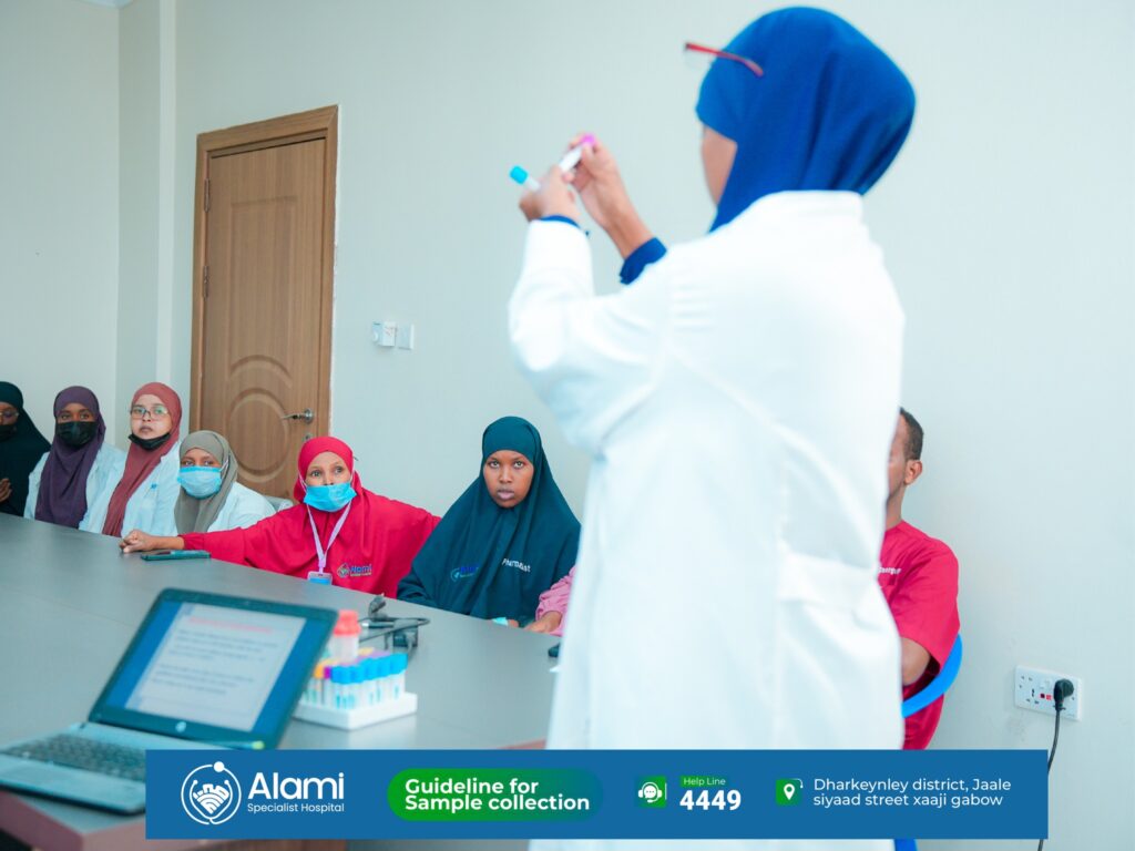 Alami Hospital conducted a special training for some of its staff and nurses on the proper method of specimen collection.